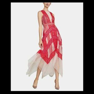 BCBGMaxazria Lace & Tulle Illusion Midi Dress